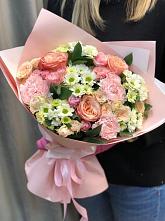 Букет нежные объятья в Калино Букет цветов из: Гвоздики, Розы и Хризантемы в Калино