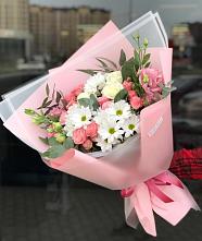 Букет цветов из:  Розы, Лизиантусы и Хризантемы в Калино